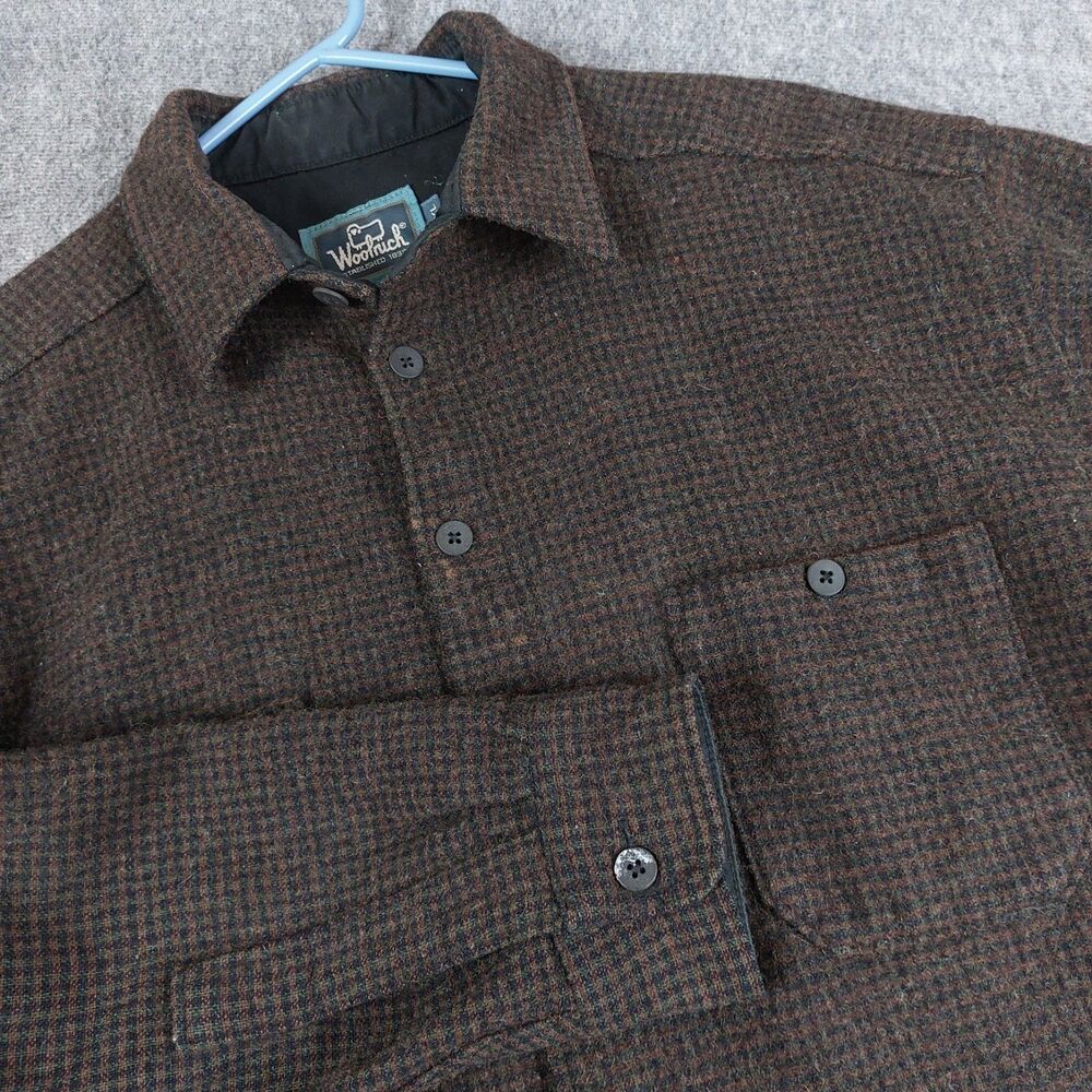 Vintage Woolrich Wool Button Up Shirt Men's 2XL Brown Plaid Chest Pockets